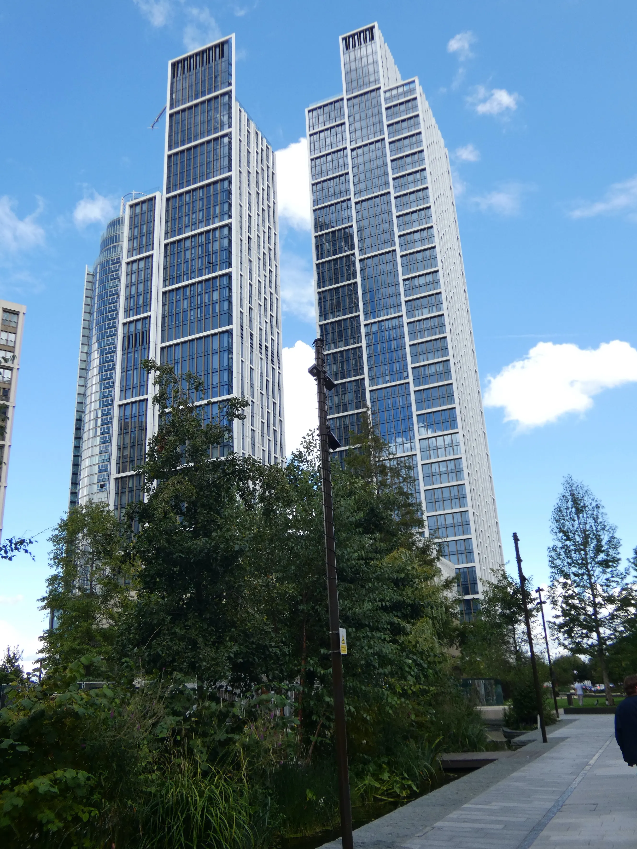The completed One Nine Elms towers shining in the sunlight