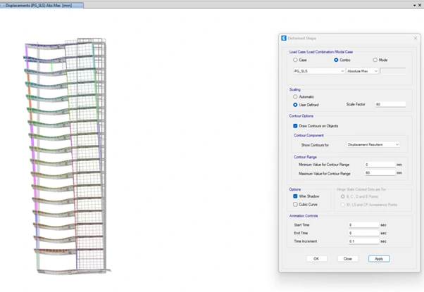 Axial structural deflection diagram displaying lateral sway