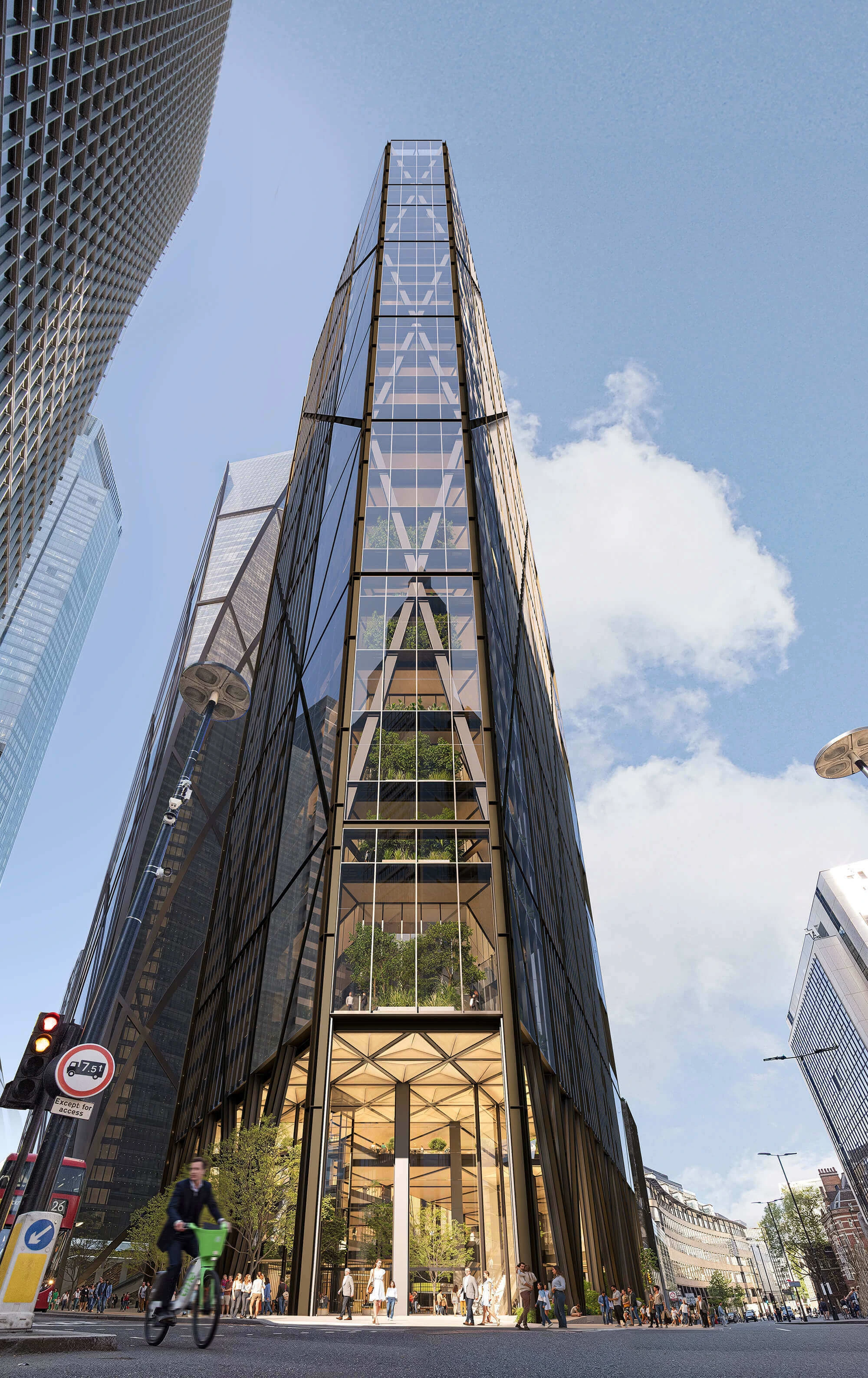 Rendering of 99 Bishopsgate showing the retained structure and new extension